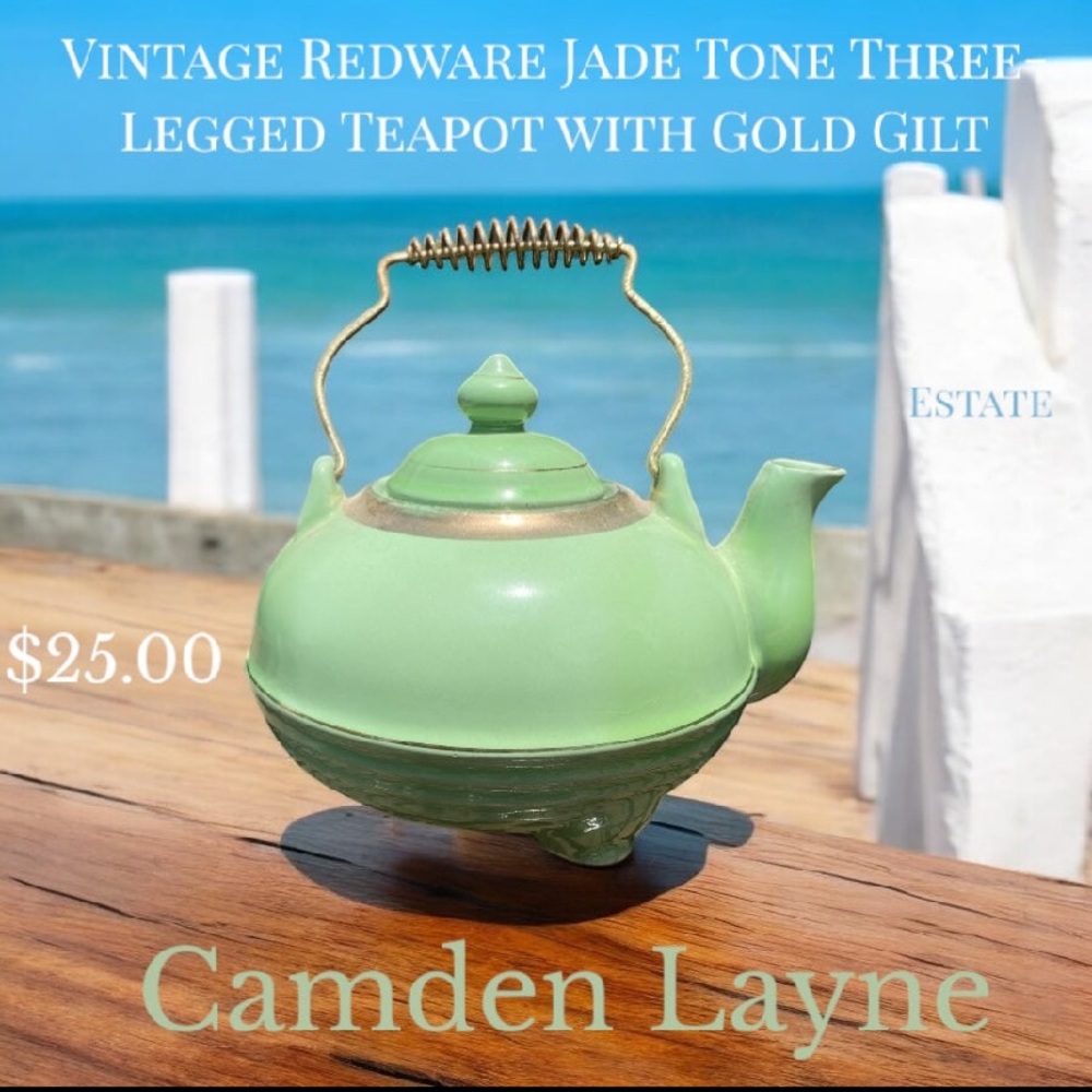 Camden Layne Jade Green Teapot with Gold Accents